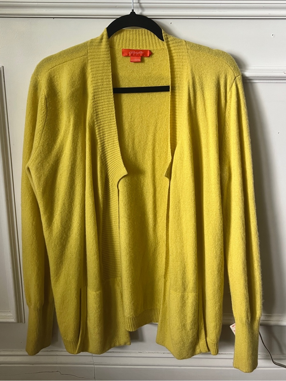 Cashmere Open-Front Yellow Cardigan Sweater